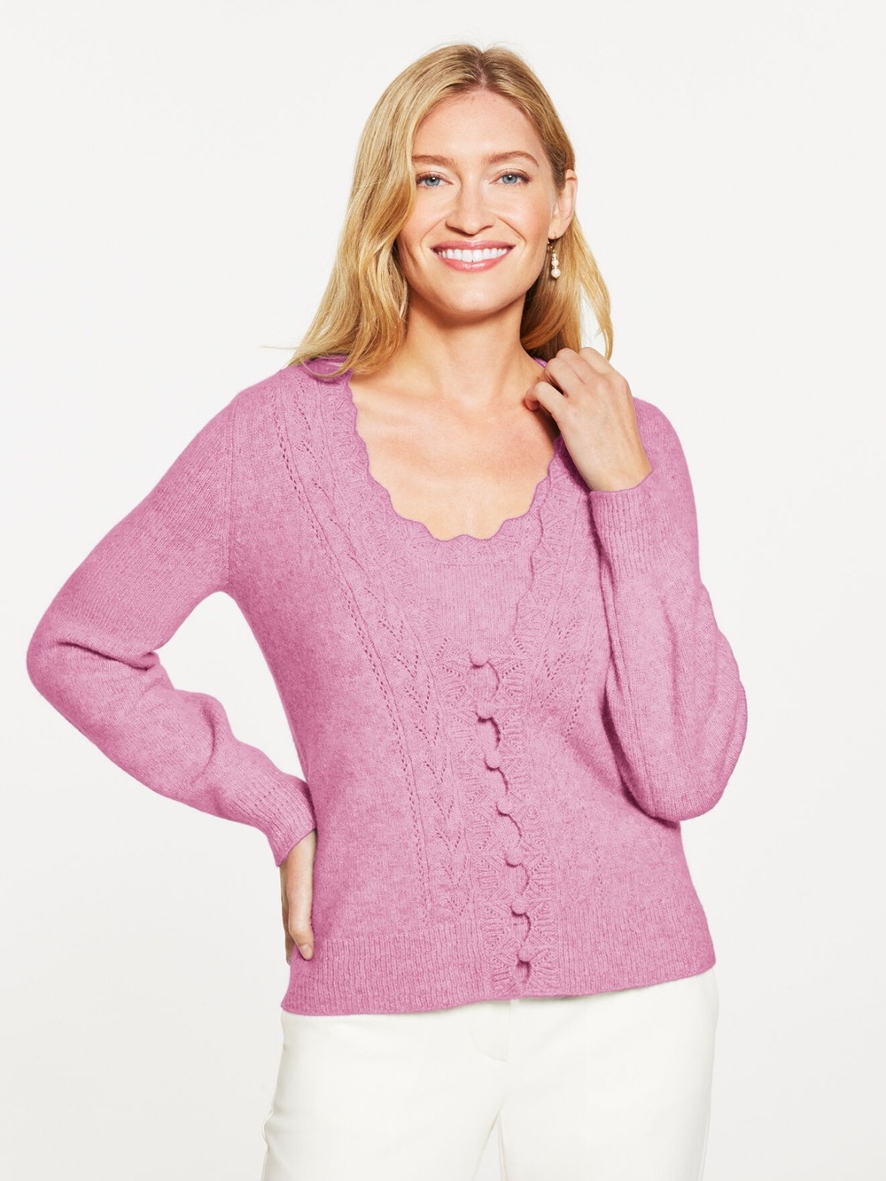 Talbots Pointelle V-Neck Cardigan Sweater and Tank Set in Pink - Size 2X Petite